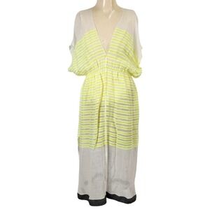 LemLem‎ Neon Stripe Maxi Dress Cover-Up Caftan V-Neck Size Large
